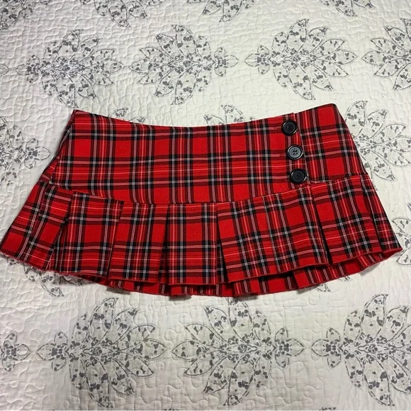 Vintage micro mini rred plaid pleated skirt